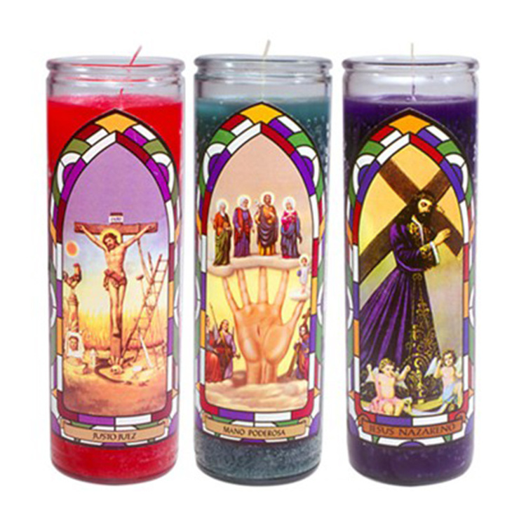 Wholesale Cheap Spiritual Saint Long Tall Offertory Jesus Glass Prayer Candles