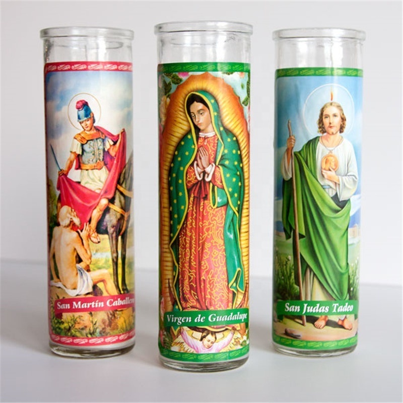 Custom stickers spiritual candles church prayer religious glass jar candle