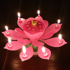 wholesale Flame retardant material cheap magic colorful rotating lotus music birthday candle