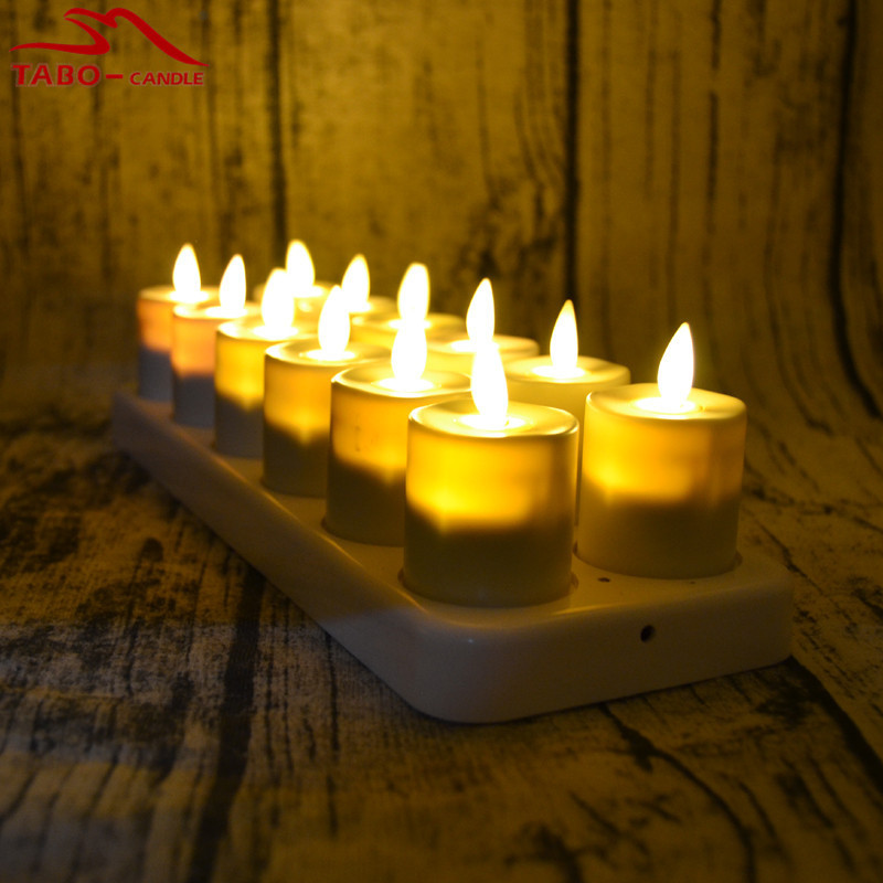 LED rechargeable moving wick flameless tealight candles with difused votives