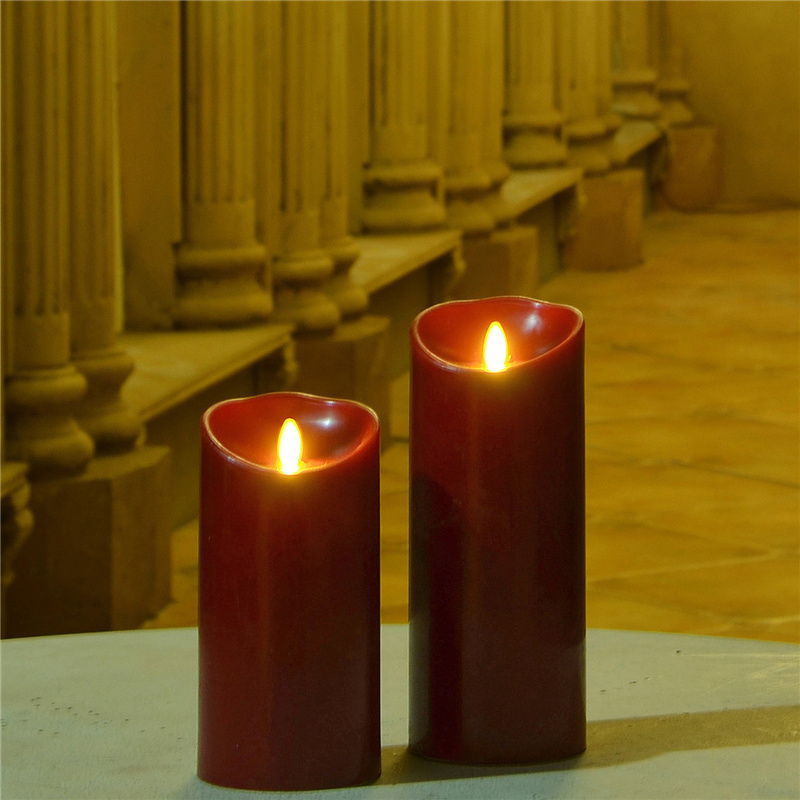 battery operated red color moving wick flameless pillar LED candle