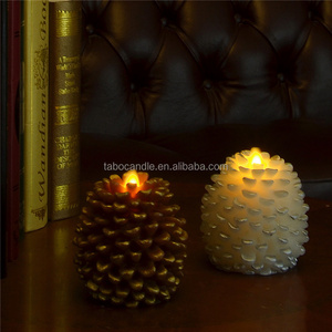 Christmas decorate real wax flameless led pine cone candles