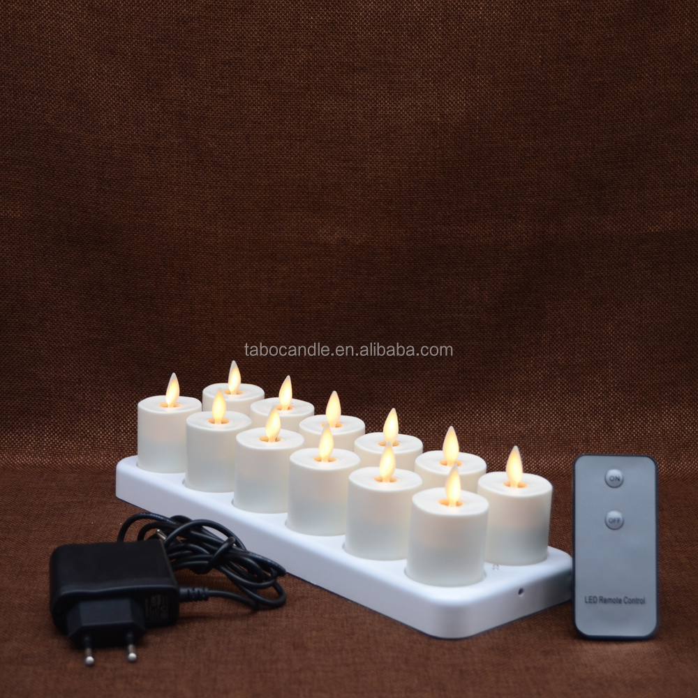 Set of 12 Moving Flame Rechargeable Votives tealight candles