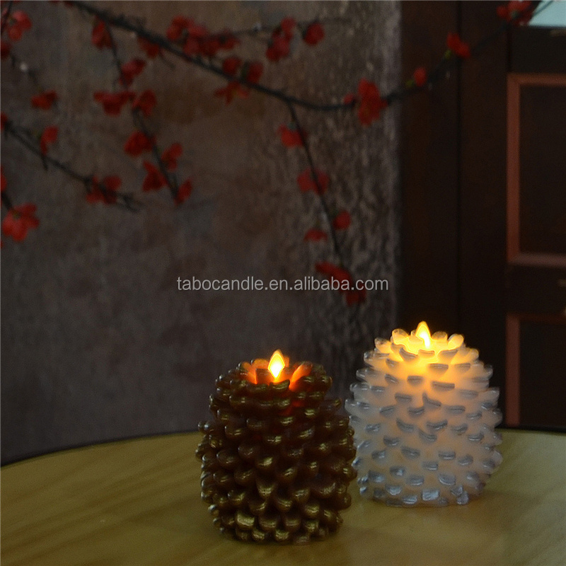 Christmas decorate real wax flameless led pine cone candles