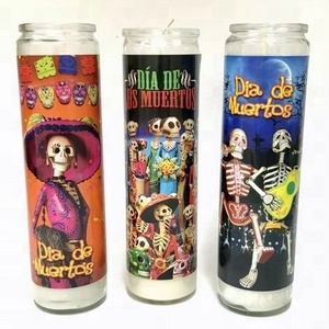 8 inches tall Holiday Halloween glass jar memorial Mexico Day Of The Dead candle