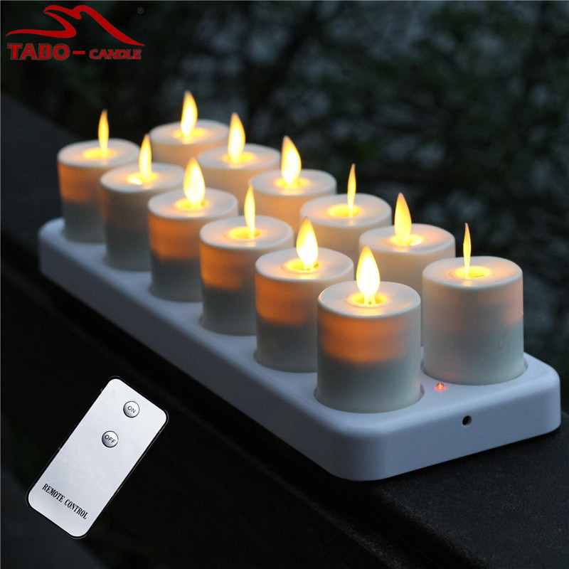 Set of 12 Moving Flame Rechargeable Votives tealight candles