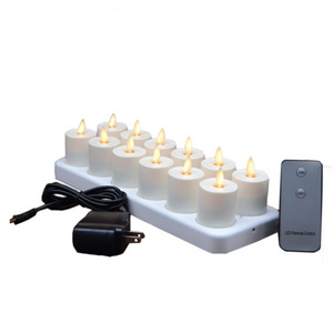 LED rechargeable moving wick flameless tealight candles with difused votives