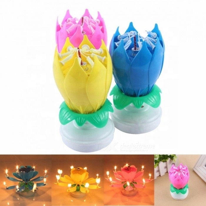 wholesale Flame retardant material cheap magic colorful rotating lotus music birthday candle