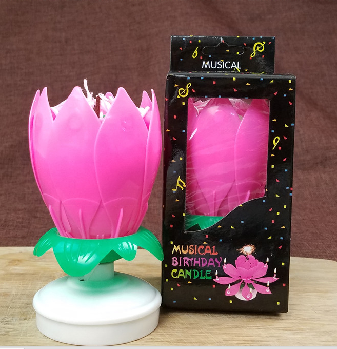 wholesale Flame retardant material cheap magic colorful rotating lotus music birthday candle