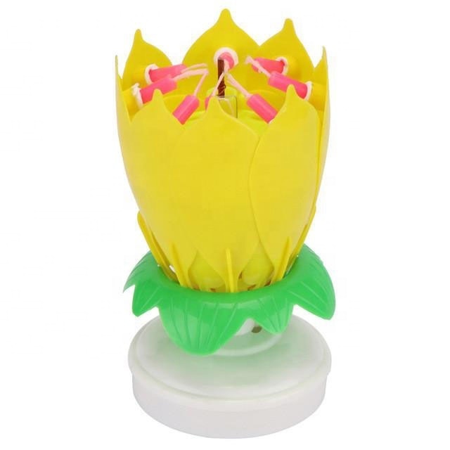 wholesale Flame retardant material cheap magic colorful rotating lotus music birthday candle