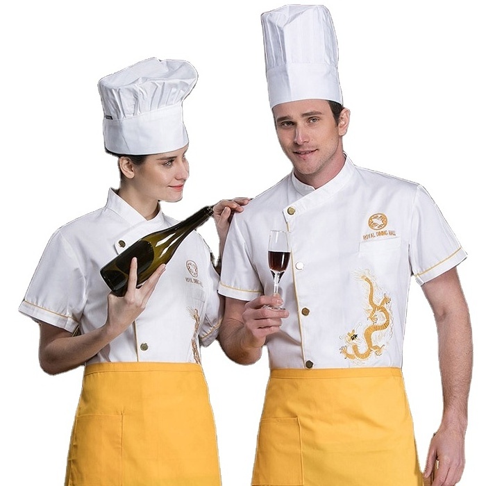 White Executive Chinese Chef Uniform apron with embroider Restaurant uniform clothing japanese chef uniform