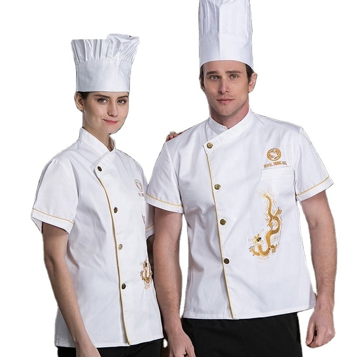 White Executive Chinese Chef Uniform apron with embroider Restaurant uniform clothing japanese chef uniform