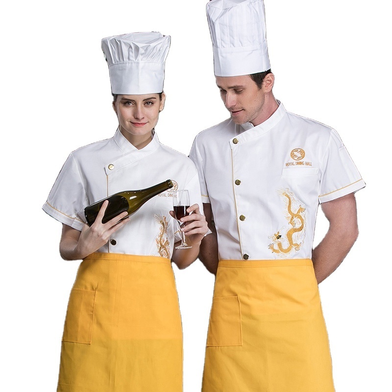 White Executive Chinese Chef Uniform apron with embroider Restaurant uniform clothing japanese chef uniform