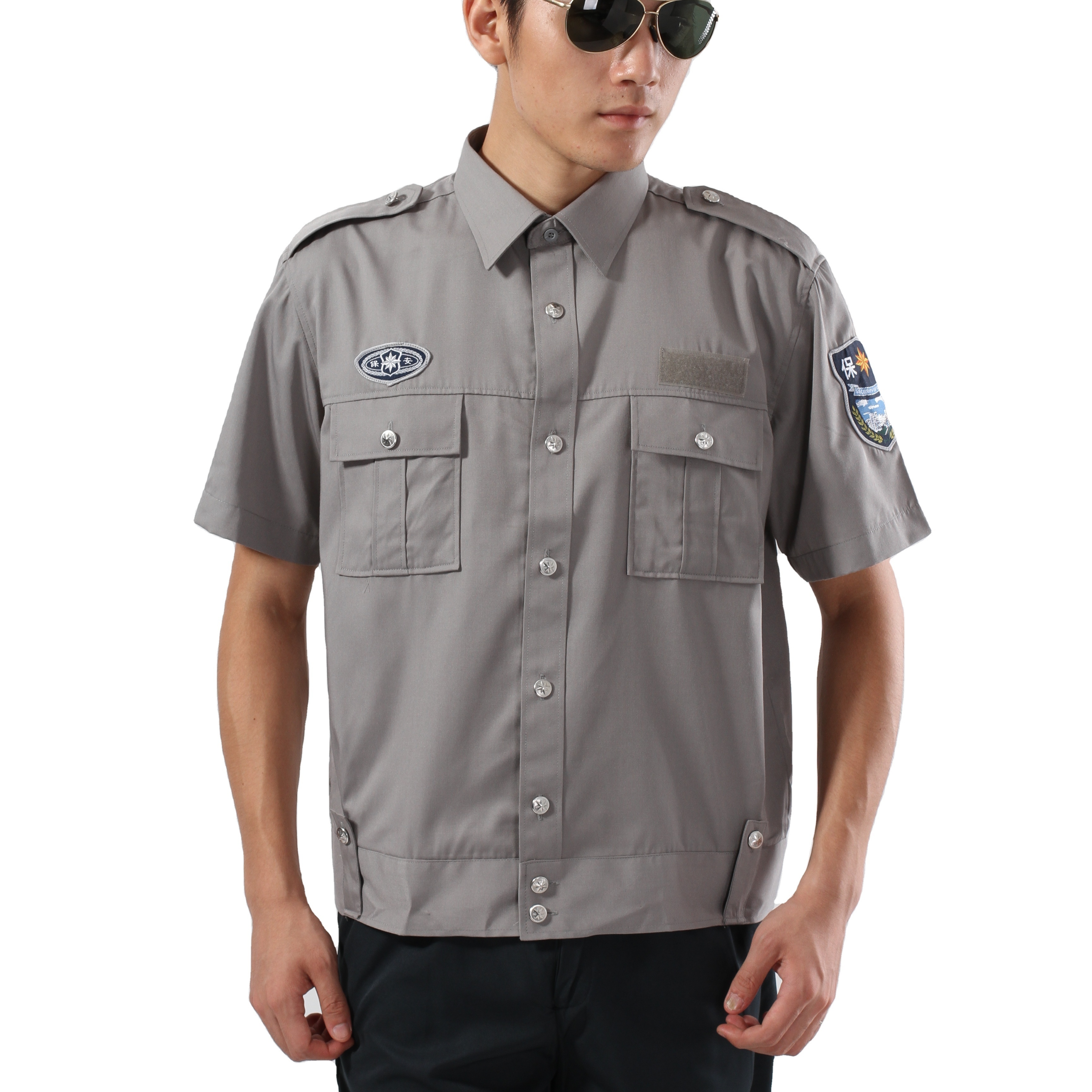 Uniform Security Guard men shirts security- short sleeves Outdoor Working Suits grey security guard shirts