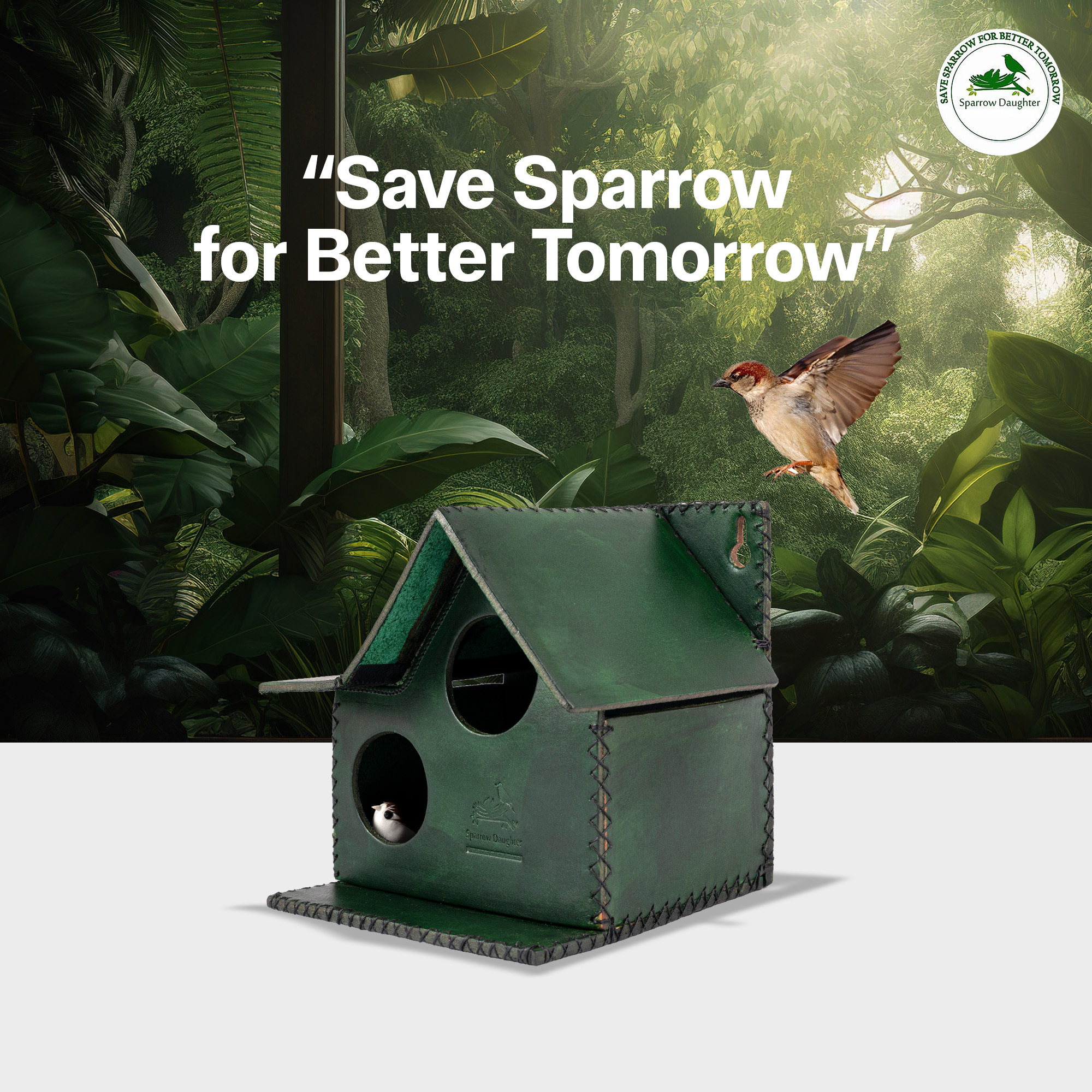 Leather Birdhouse with Multiple Entry and Exit Points, Colourful Nest Suitable for Sparrows House, Lovebirds, green