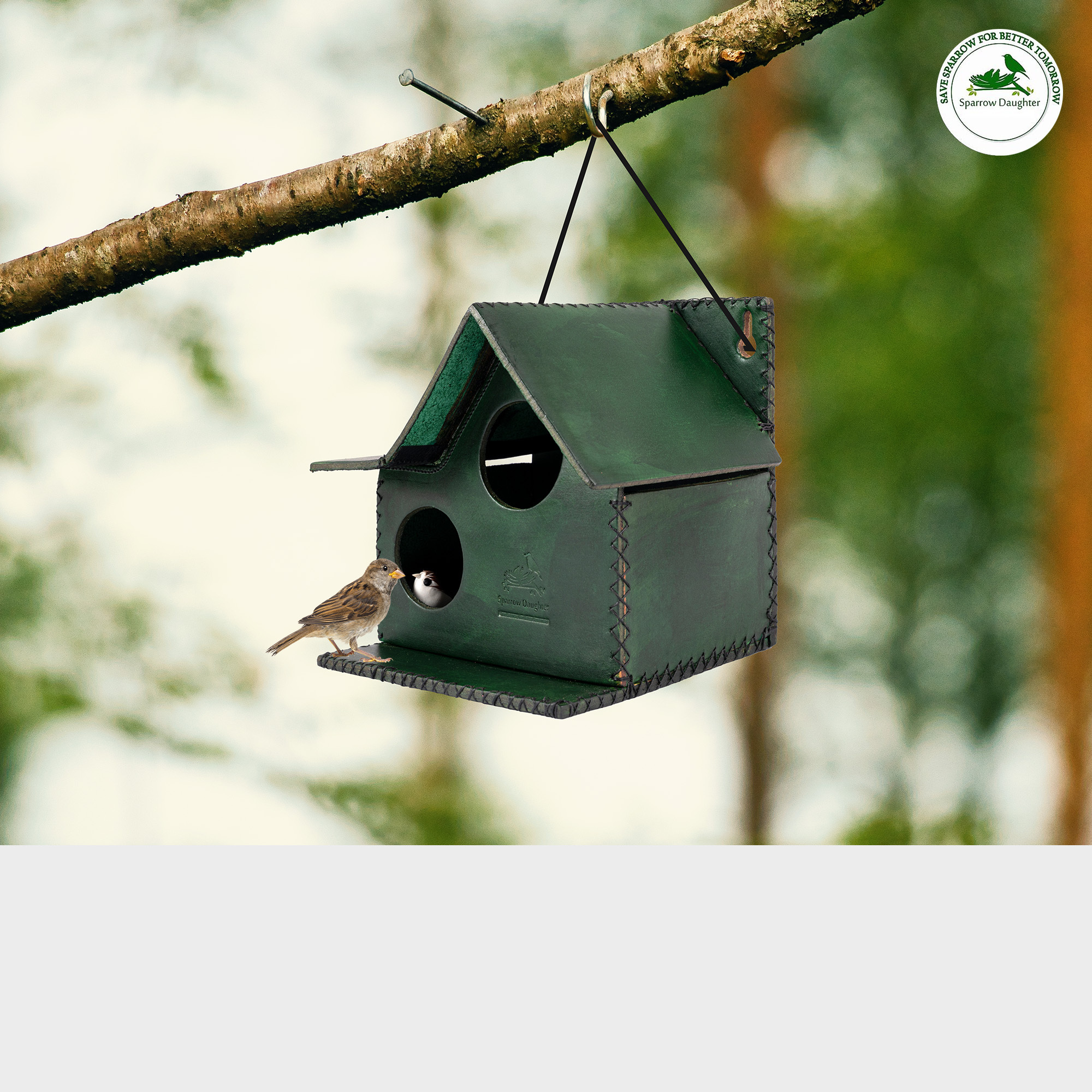 Leather Birdhouse with Multiple Entry and Exit Points, Colourful Nest Suitable for Sparrows House, Lovebirds, green