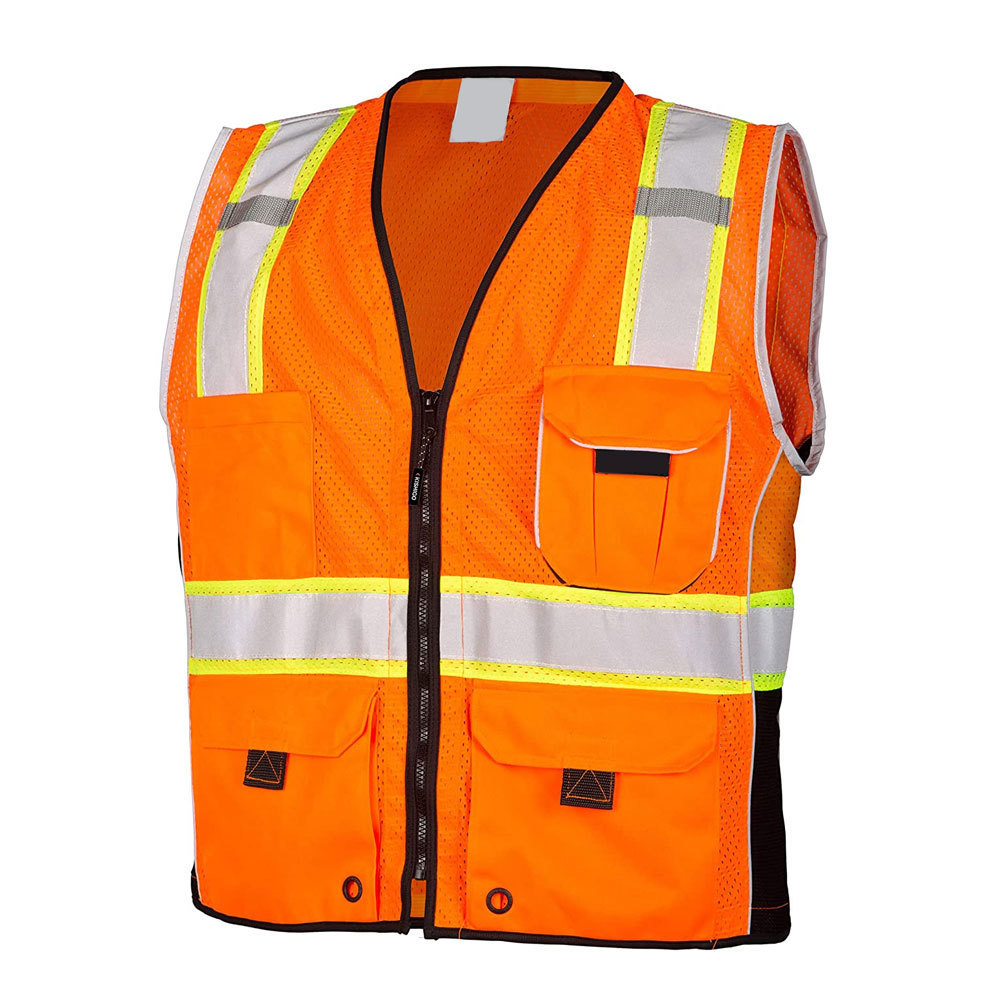 Heavy Duty Unisex Reflective Safety Vest Compliant Multiple Pockets Pencil & Radio Pockets Reflective Lining & Trim Safety Vest