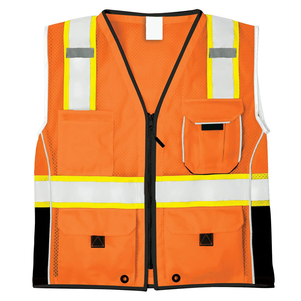 Heavy Duty Unisex Reflective Safety Vest Compliant Multiple Pockets Pencil & Radio Pockets Reflective Lining & Trim Safety Vest