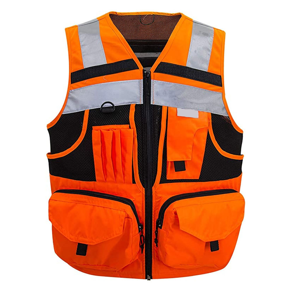 High-Visibility Reflective Safety Vest with Pockets - Knitted and Oxford Fabric Construction Workwear for Men and Women