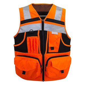 High-Visibility Reflective Safety Vest with Pockets - Knitted and Oxford Fabric Construction Workwear for Men and Women