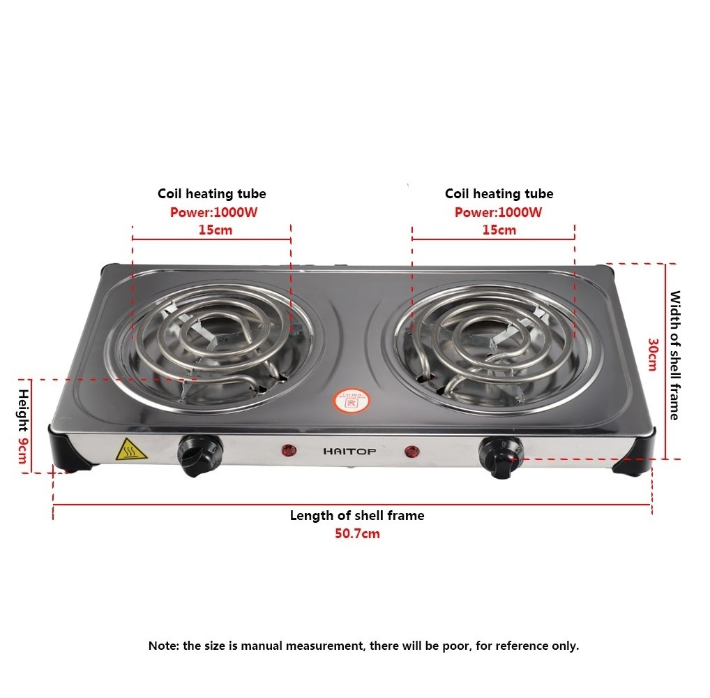 Electric Coil Kitchen 2 Coils Electric Cooker Double Burner Hot Plate 2000w Electric Stove Hot Plate