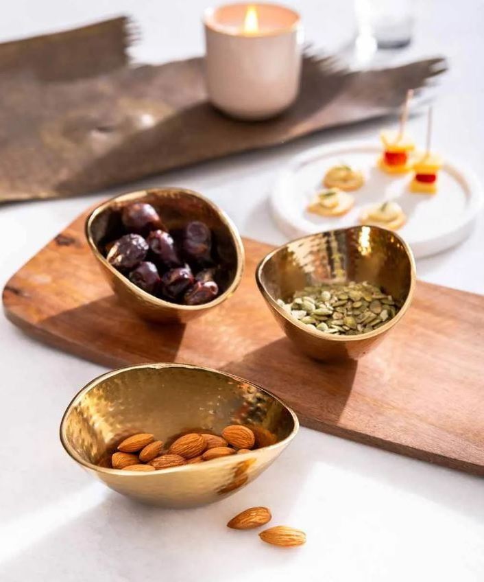 New Arrival Rectangle Tray 3 Serving Bowls black walnut Wooden Tray Dish Serving Tray with 3 metal bowls