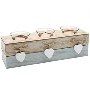 Rustic Wood Tealight Candle holder Set of 3 Decorative Clear Glass Holders for Dining Room Bedroom Kitchen Mothers Day