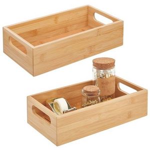 Design Bamboo Office Storage Container Bin - Drawer Organizer Crate Box with Handles for Cabinet, Shelves, Closet,