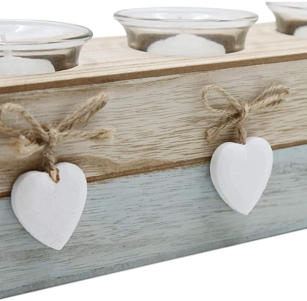 Rustic Wood Tealight Candle holder Set of 3 Decorative Clear Glass Holders for Dining Room Bedroom Kitchen Mothers Day