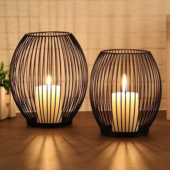 Modern Bulk Iron Meta Wire Lantern With T-Light black multi New Design Candle Holder Stand For Wedding Indoor Outdoor Home Decor