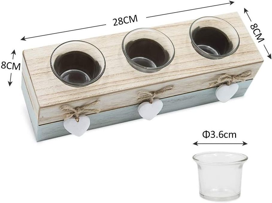 Rustic Wood Tealight Candle holder Set of 3 Decorative Clear Glass Holders for Dining Room Bedroom Kitchen Mothers Day