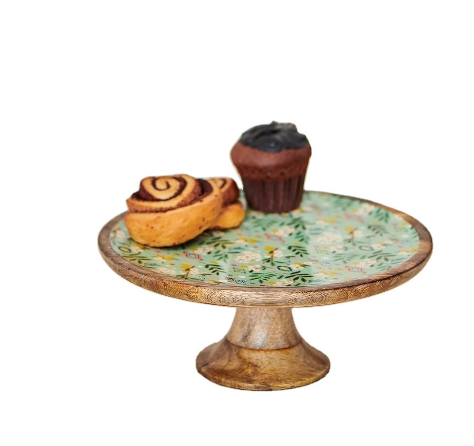 Enamel print Wood pedestal Cupcake Dessert Display Riser metal and wood stand cup cake stand for wedding and parties home decor