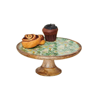 Enamel print Wood pedestal Cupcake Dessert Display Riser metal and wood stand cup cake stand for wedding and parties home decor