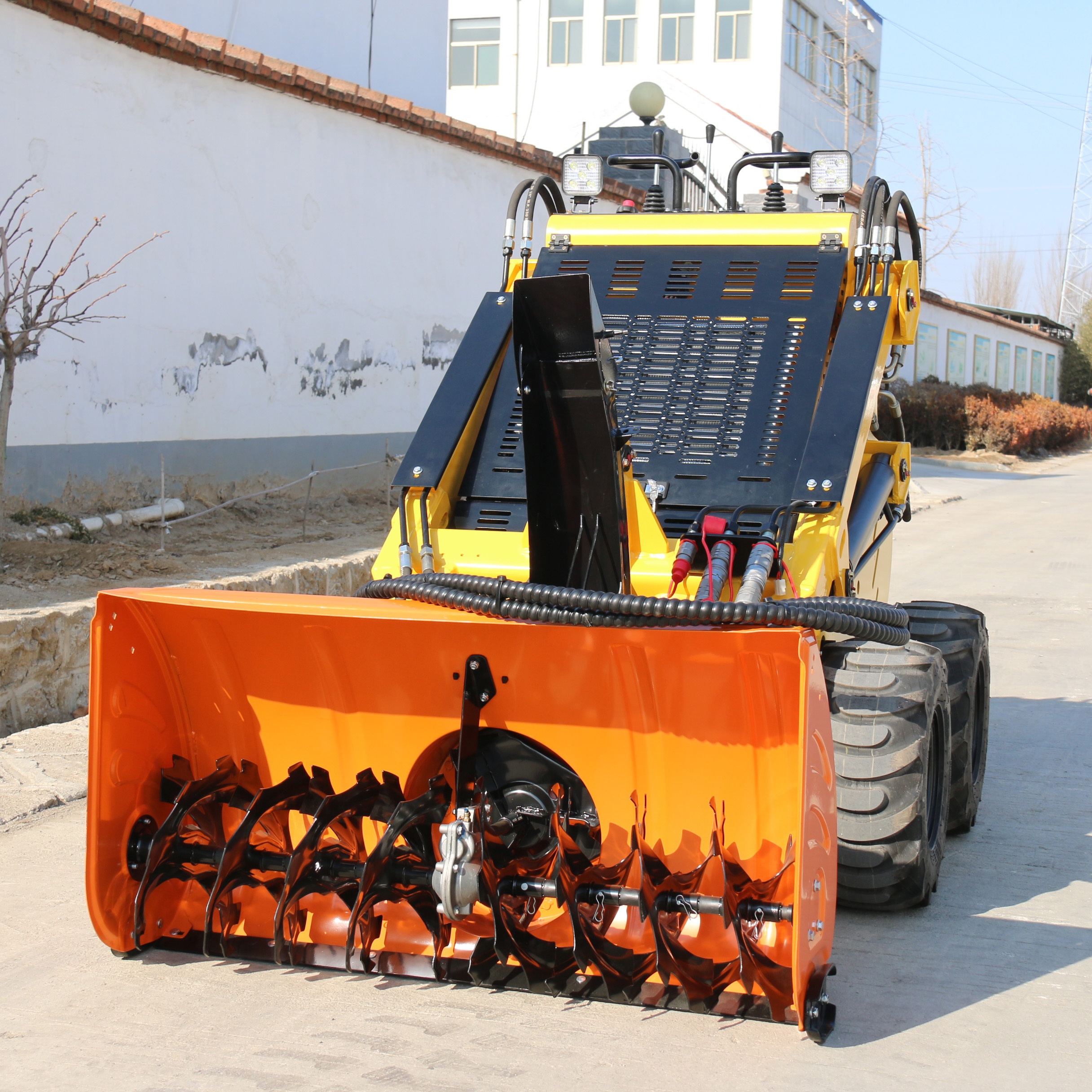 mini snow sweeper machine wheel loader with snow plow attachment