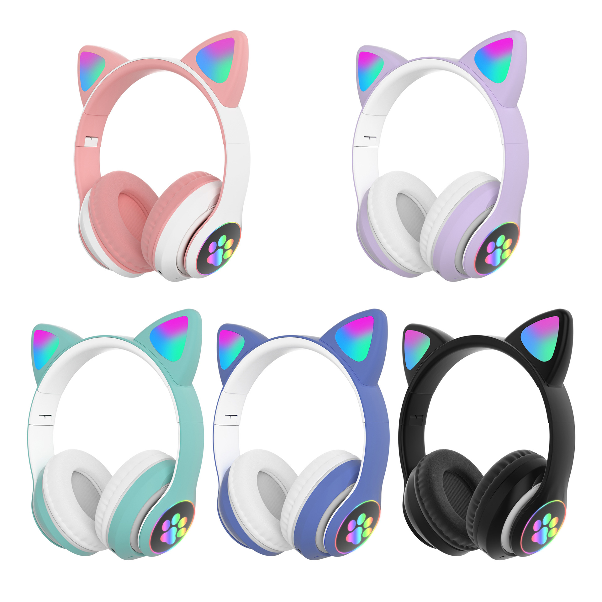 Lovely LED Wireless Cat Ear Mic Headphones Stereo for Kids Teens Mobile Phone Accessories Earphones Headphone