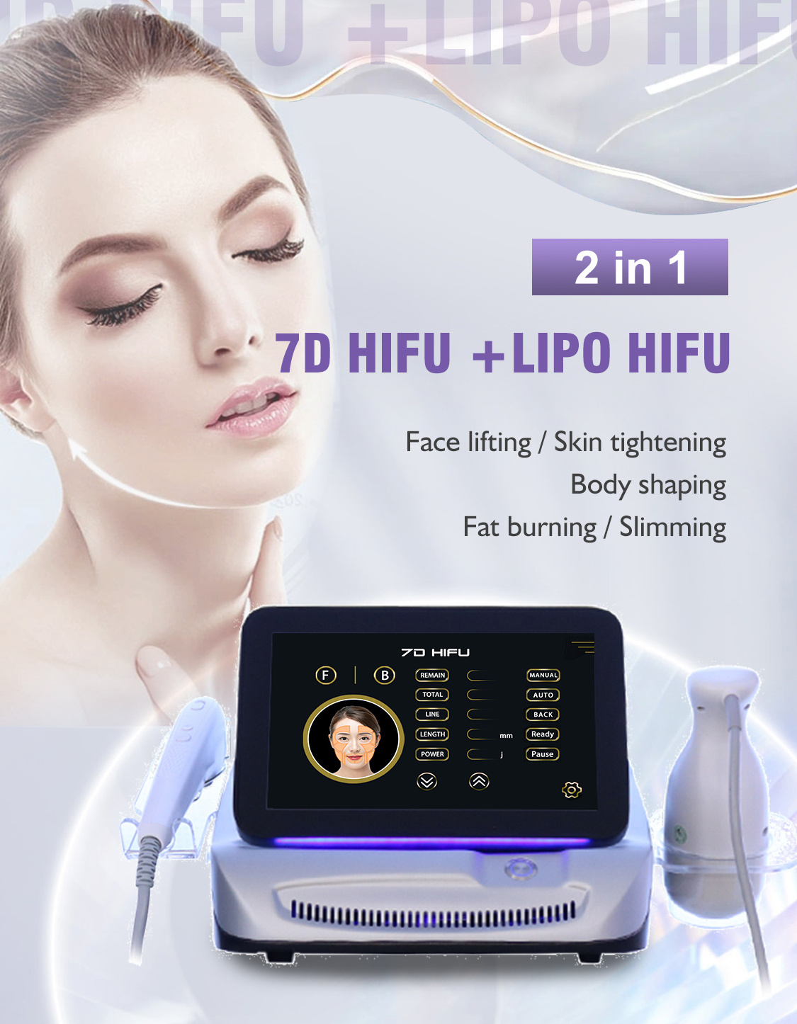 Portable 7D HIFU Facial Tight Focused Ultrasound Face Lift Lipo 9D Ultra Sonic Body Slimming HIFU Machine