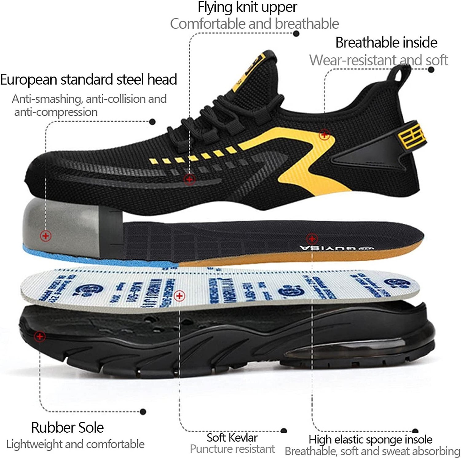 Breathable Slip-Resistant Indestructible Sneakers Industry Construction Safety Tennis Work Shoes Steel Toe Shoes for Men