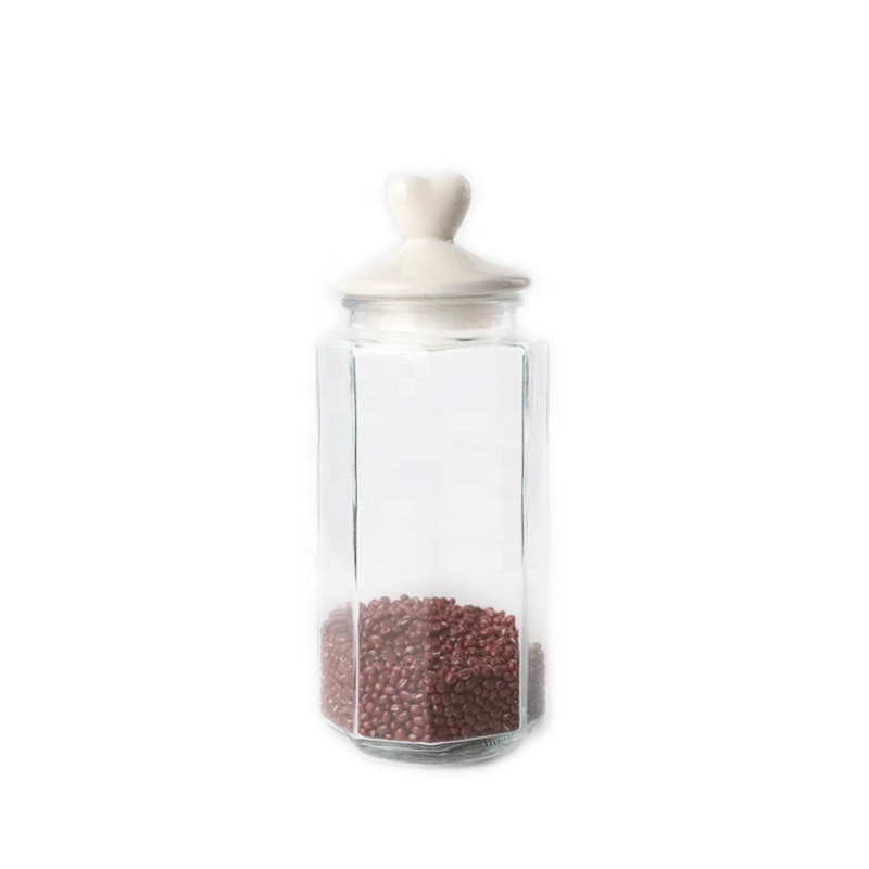 wholesale price different sizes glass candy jars with animal shape ceramic lid