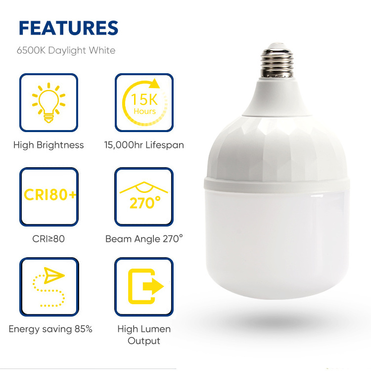 Customize SKD IC Driver Aluminum Indoor T Shape E27 B22 Bulb 5 10 15 20 30 40 50 60 Watt Led Light Housing