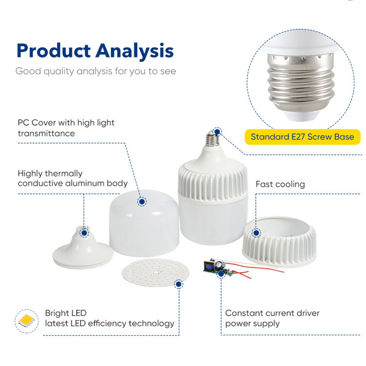 Super Brightness Warehouse Home Indoor Aluminium PC Led Bulb Lamp Housing 20w 30w 40w 50w 60w Light Led Bulb Skd