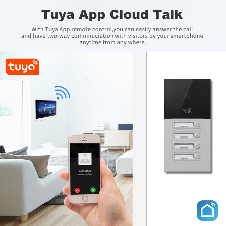 Multi apartment Tuya Villa Doorphone Ip Video Intercom With Wifi 4 Apartments Video Interphone Security Wifi Intercom System