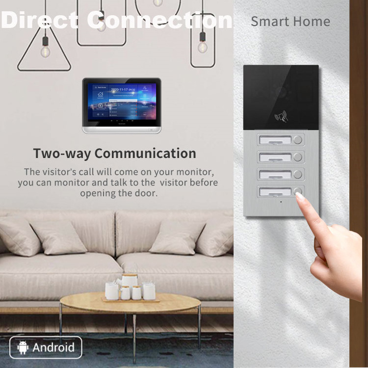 Multi apartment Tuya Villa Doorphone Ip Video Intercom With Wifi 4 Apartments Video Interphone Security Wifi Intercom System