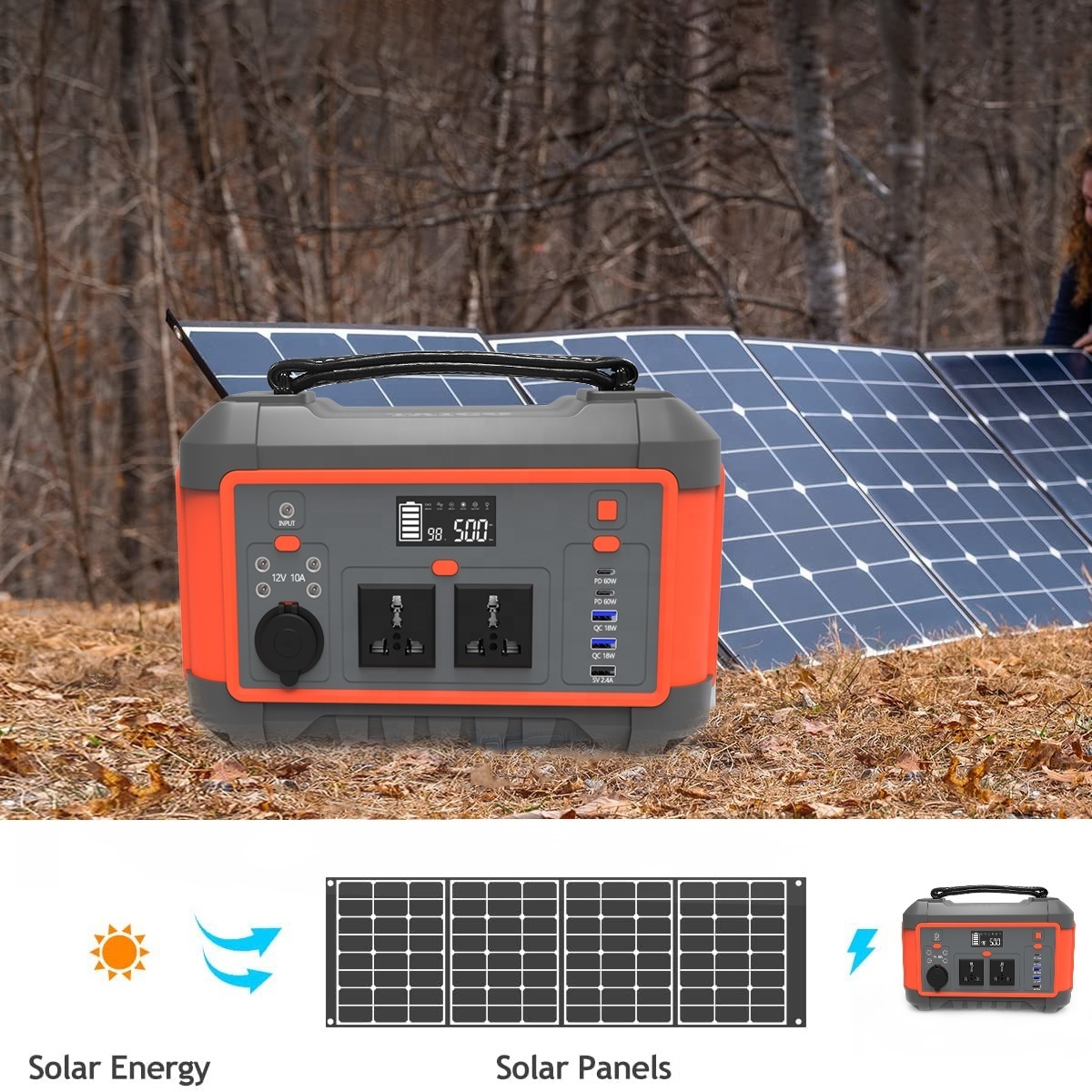 TAICO 500Wh Lithium Solar Generator 1000W 500W Portable Solar Power Station with Magnetic Charger 2022 Wireless Power Bank