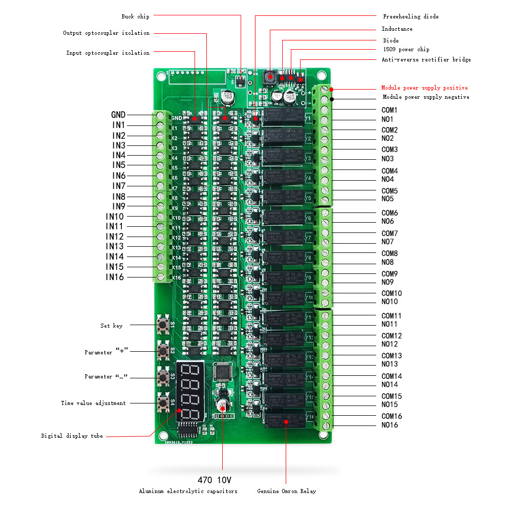 Taidacent 5V/12V/24V/220V 4/6/8/10/16 CH PLC Programmable Timer Relay Self-Locking Delay Cycle Multi Function Time Relay Module