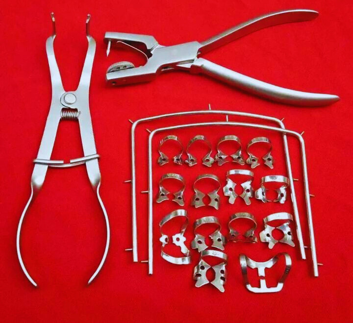 Brand New 18 Pcs Dental Rubber Dam Starter Set Kit with Frame Punch Clamps High Quality Dental Instruments CE