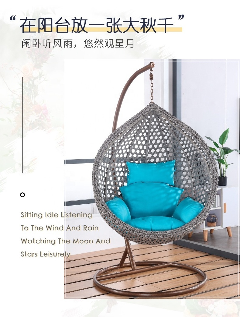 Wholesale Hot Sell Outdoor Egg Chair Garden Furniture Patio Hanging Basket Adult Wicker Water Drop Rattan Swing Chair With Stand