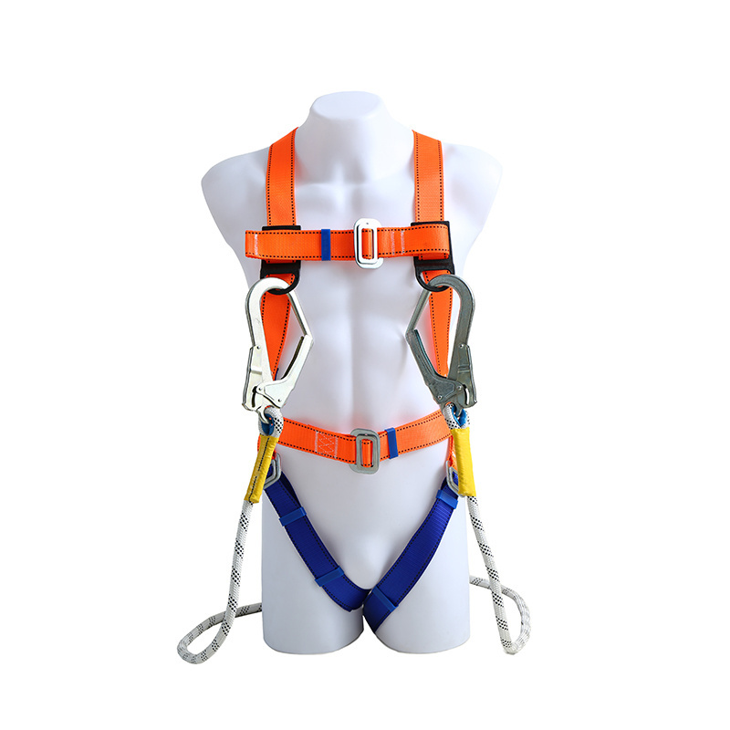 High quality construction height work safety harness double hook with 1.8m lanyard fall protection safety harness