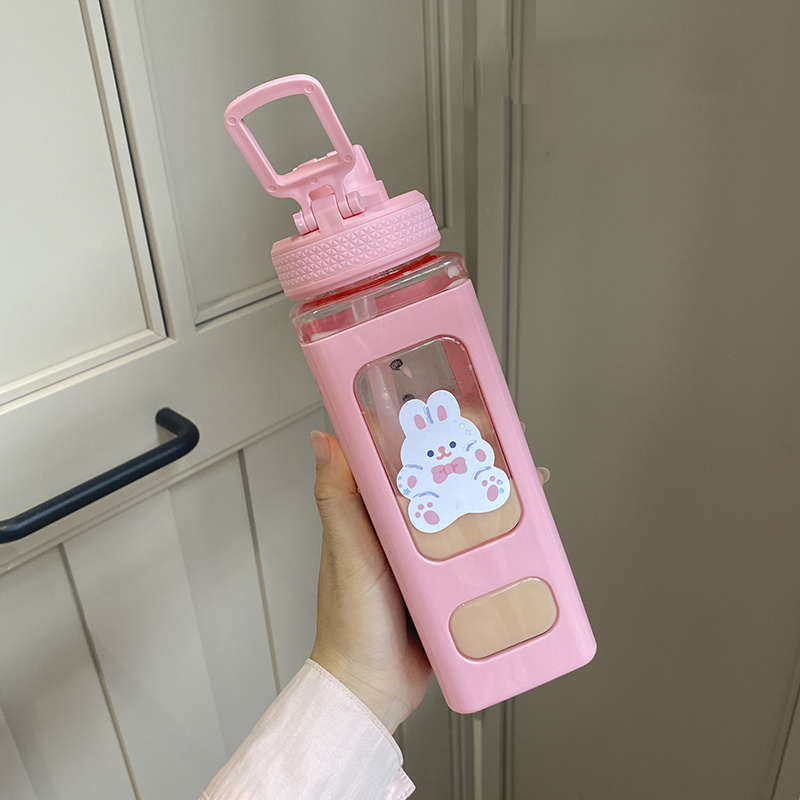 700ml Plastic Travel Portable Cute Shaker Drink Bottle Gift Kawaii Bear Pastel Water Bottle With 3D Sticker