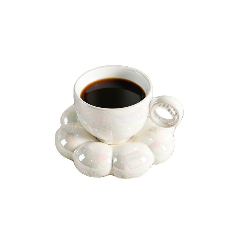 Custom Logo Printed Creative Cloud Cup Coffee Milk Tea Mug Ceramic Cup Pearl Glaze Ceramic Coffee Cup with Saucer Sets