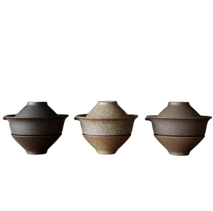 Stoneware Kuai Ke Cup Japanese Hand-Grab Pot Tea Set Travel portable Gaiwan Cup One pot and two cups set